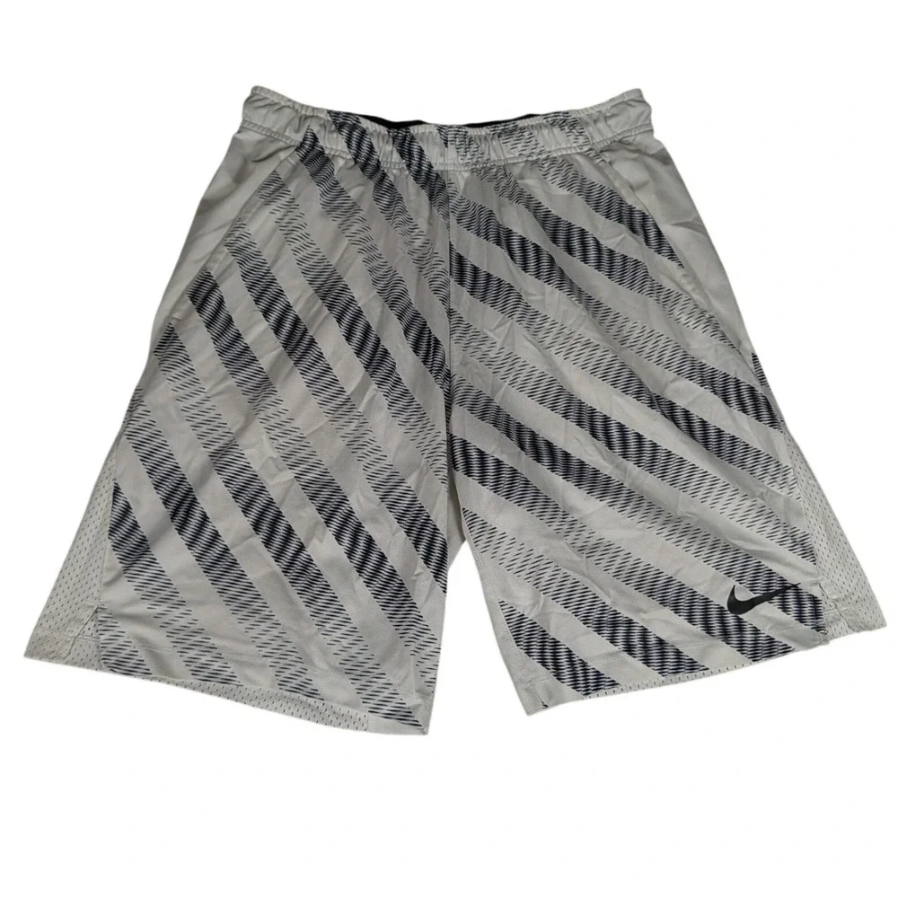 Nike Dri-FIT Basketball Shorts White Navy Diagonal Stripes Mens Athletic Gym